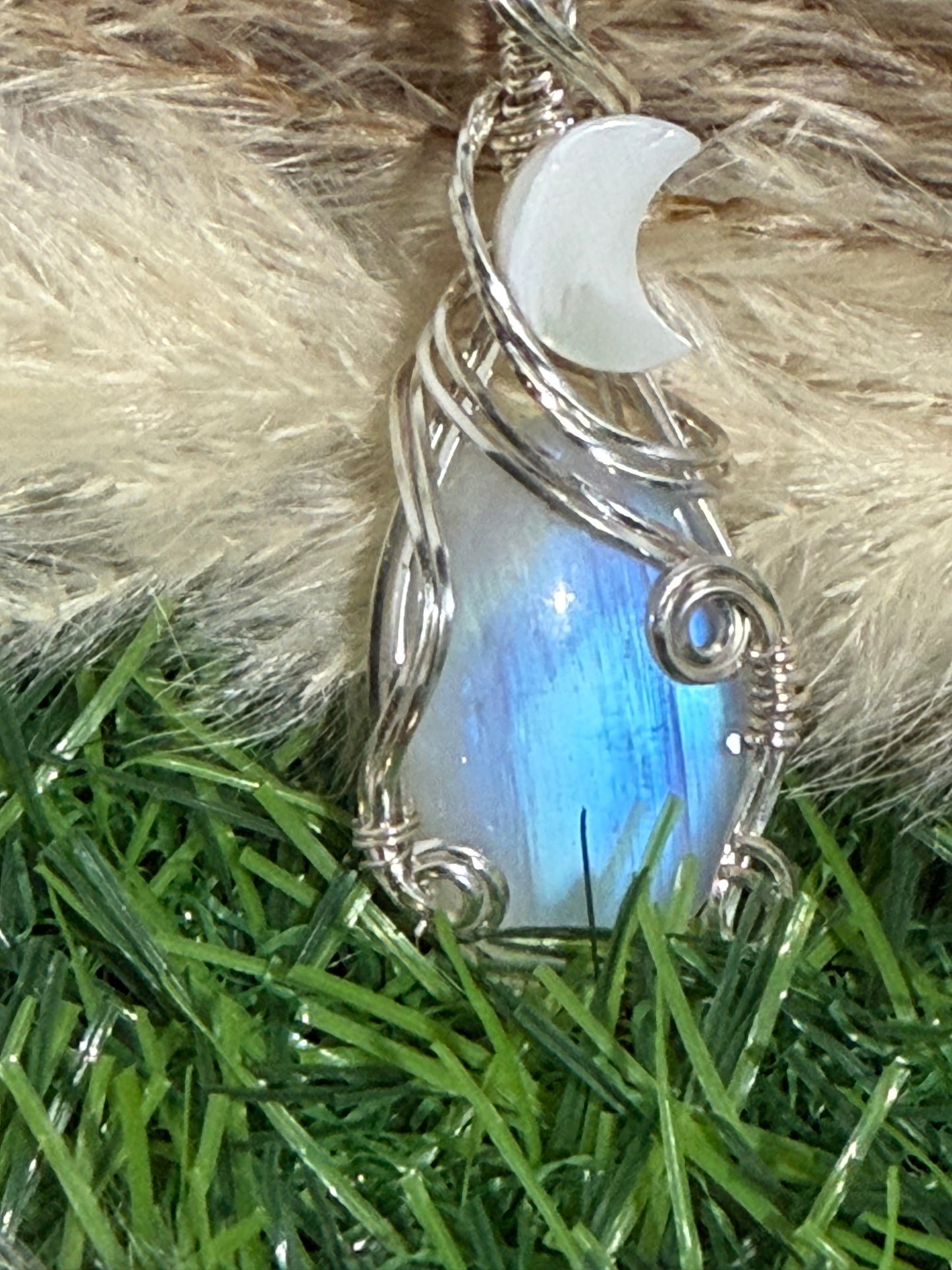 Moonstone pendant wrapped in 9.25 Sterling Silver