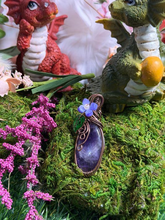 Amethyst Pendant wraped in Oxidized Copper