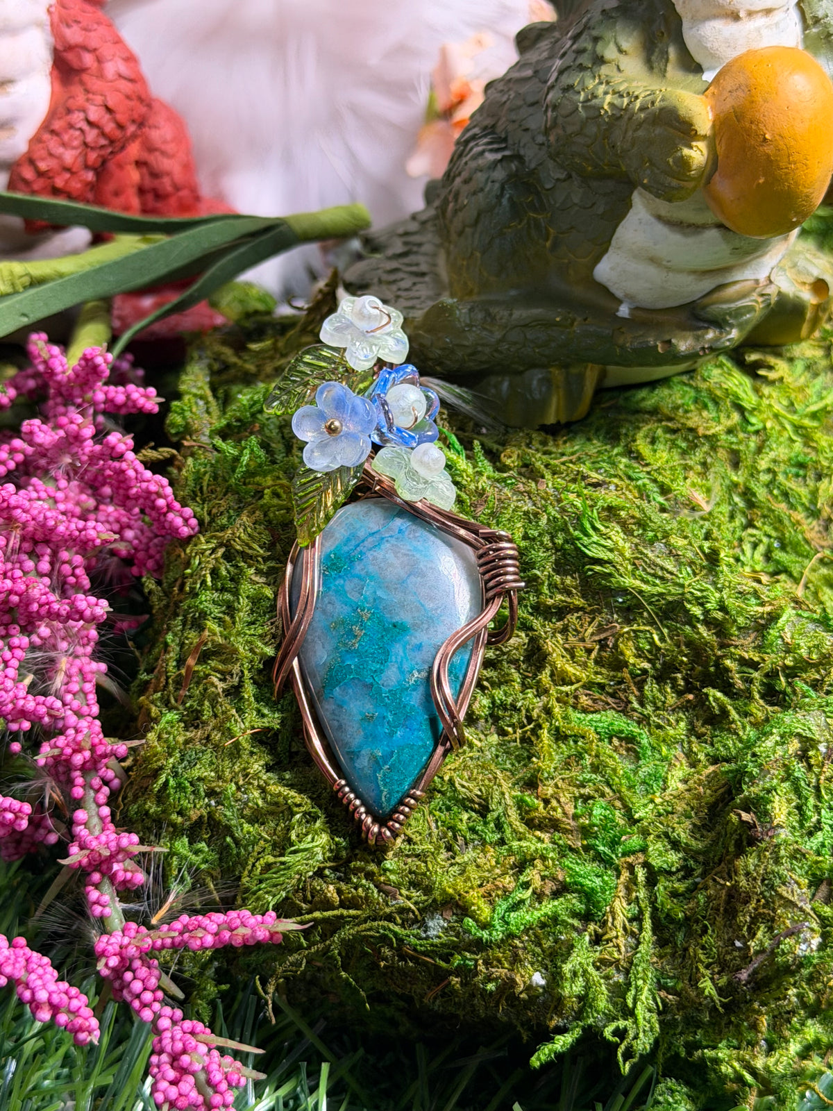 Chrysocolla in Quartz wrapped in Oxidized Copper