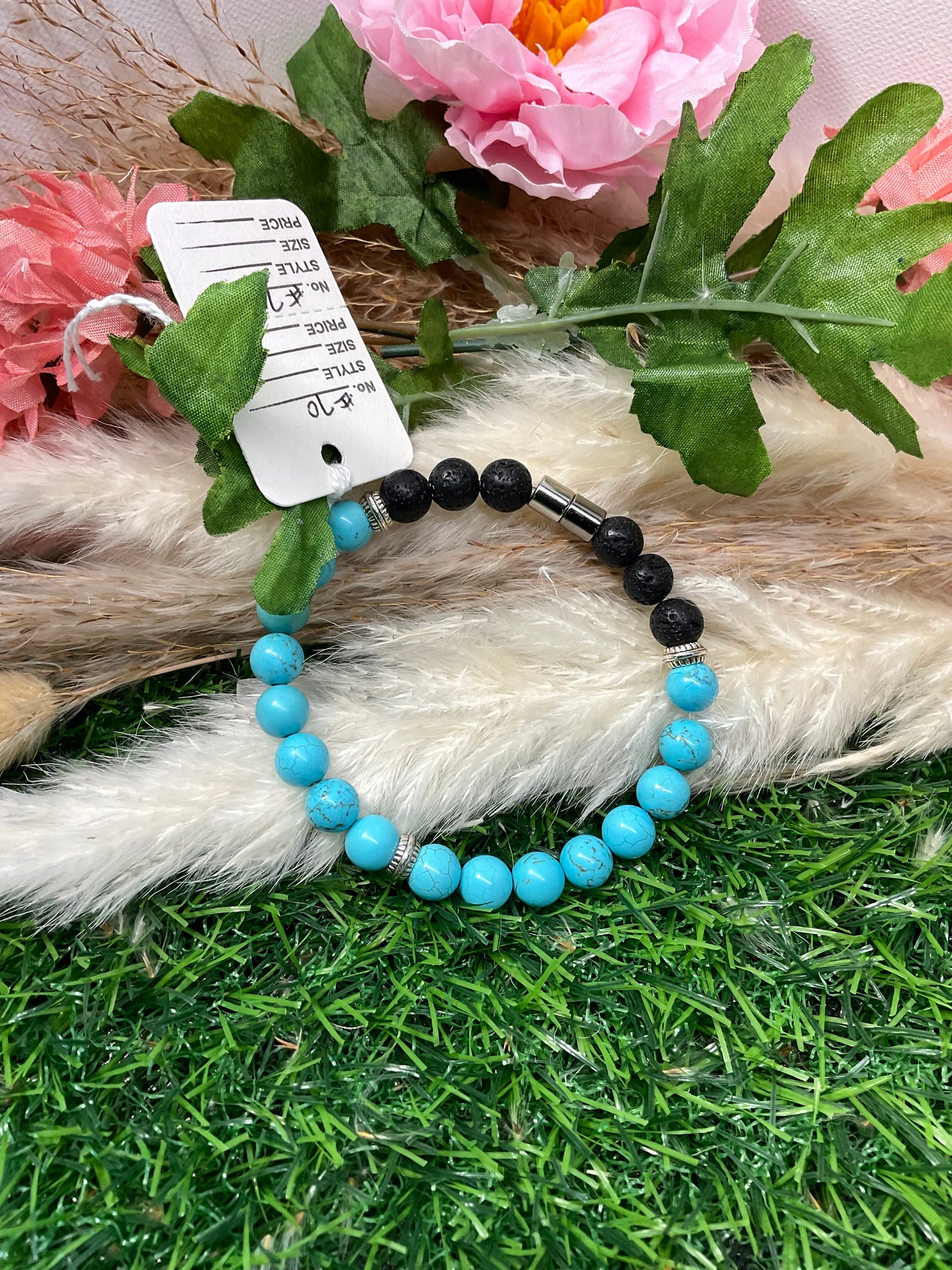Turquoise & Lava Bead Diffuser Bracelet with Magnetic claps