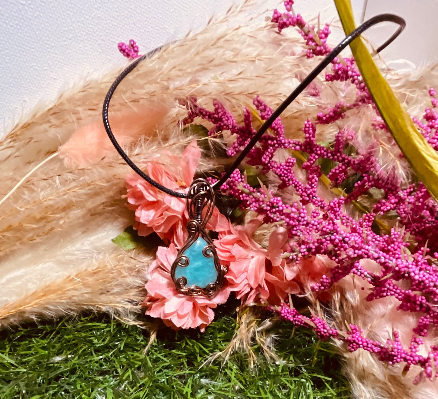 Amazonite Pendant wrapped in Oxidized Copper