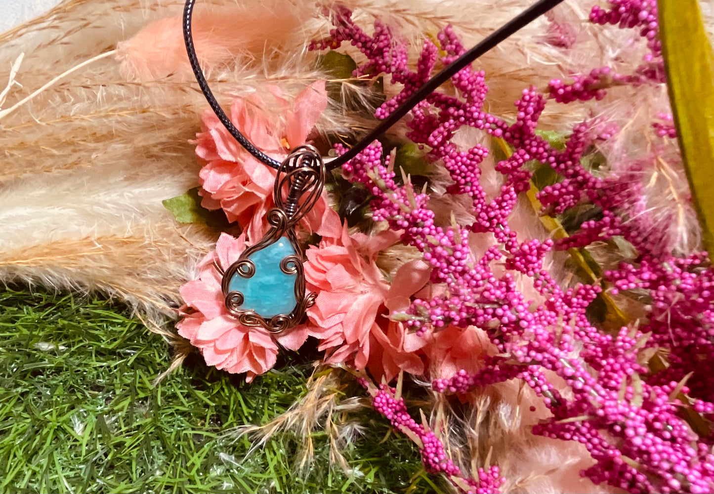Amazonite Pendant wrapped in Oxidized Copper