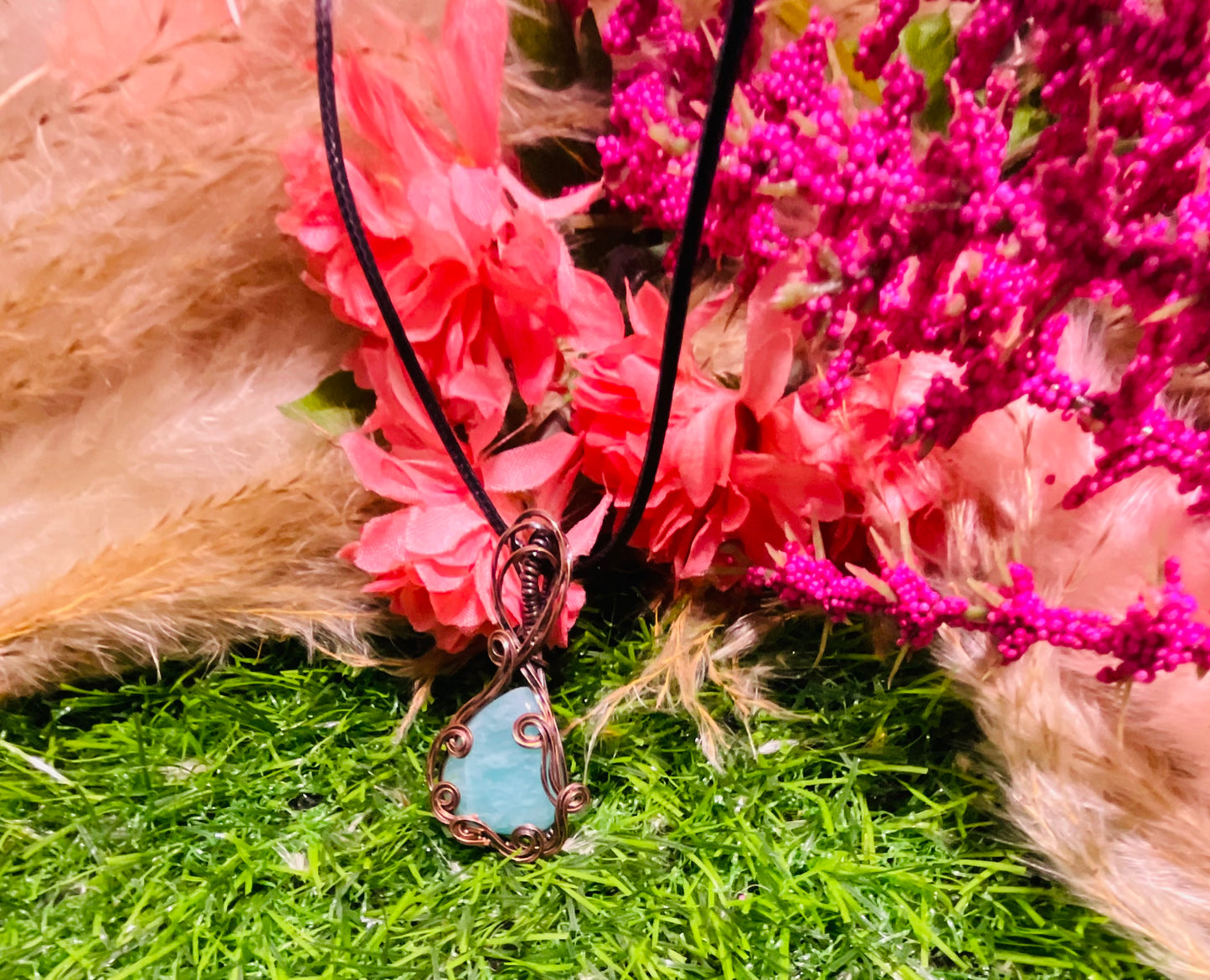 Amazonite Pendant wrapped in Oxidized Copper