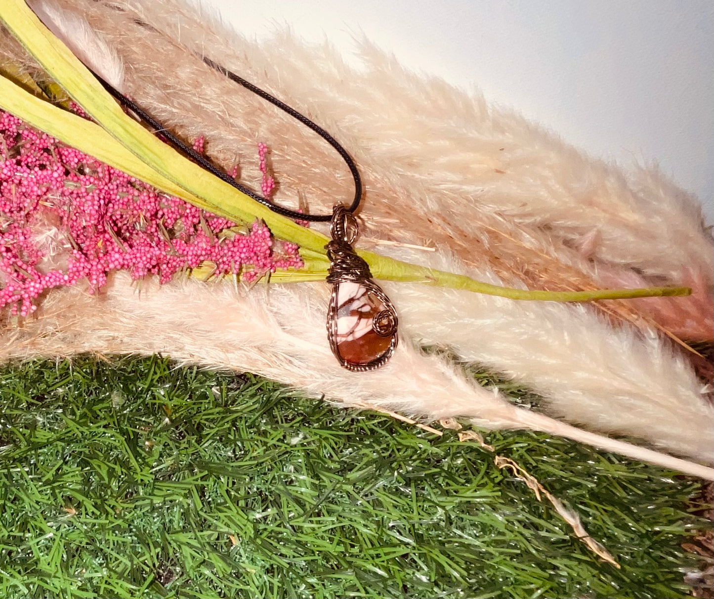 Australian Pink Opal wrapped in Oxidized Copper Success