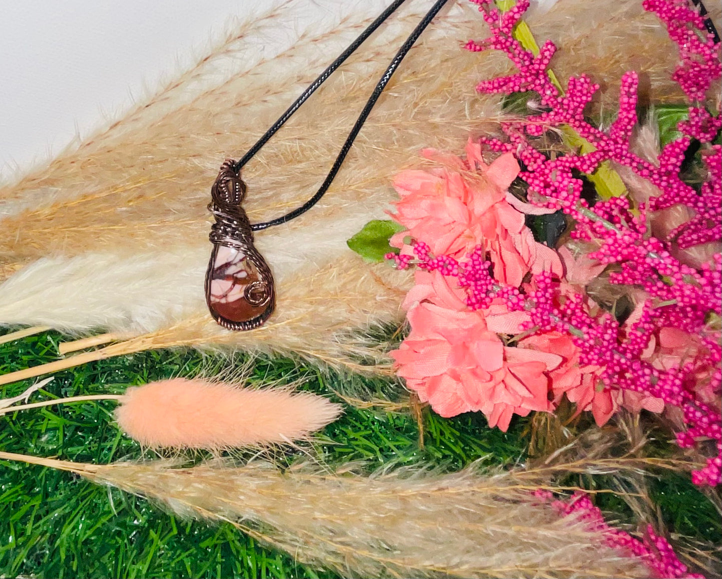 Australian Pink Opal wrapped in Oxidized Copper Success