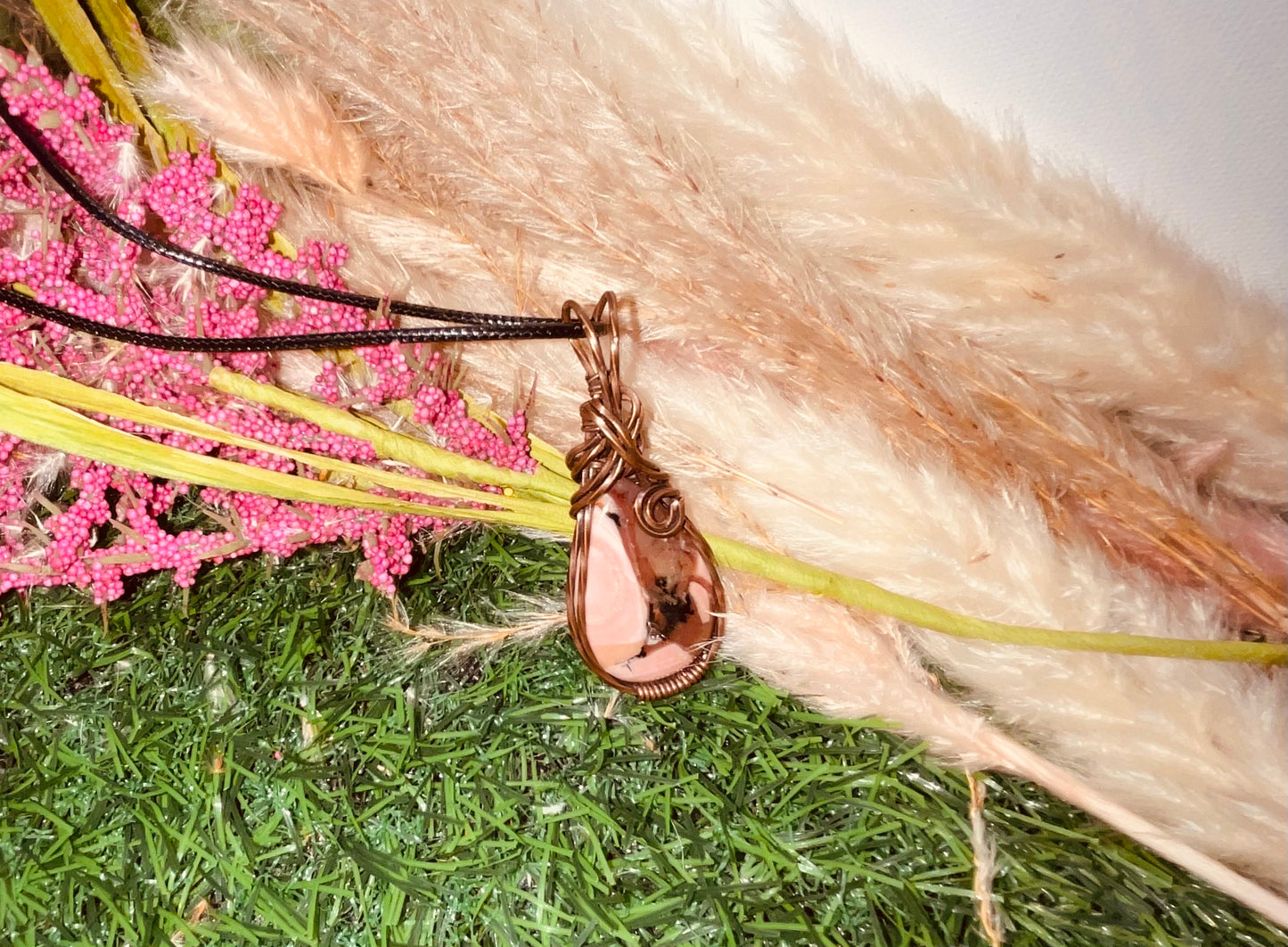 Australian Pink Opal wrapped in Oxidized Copper