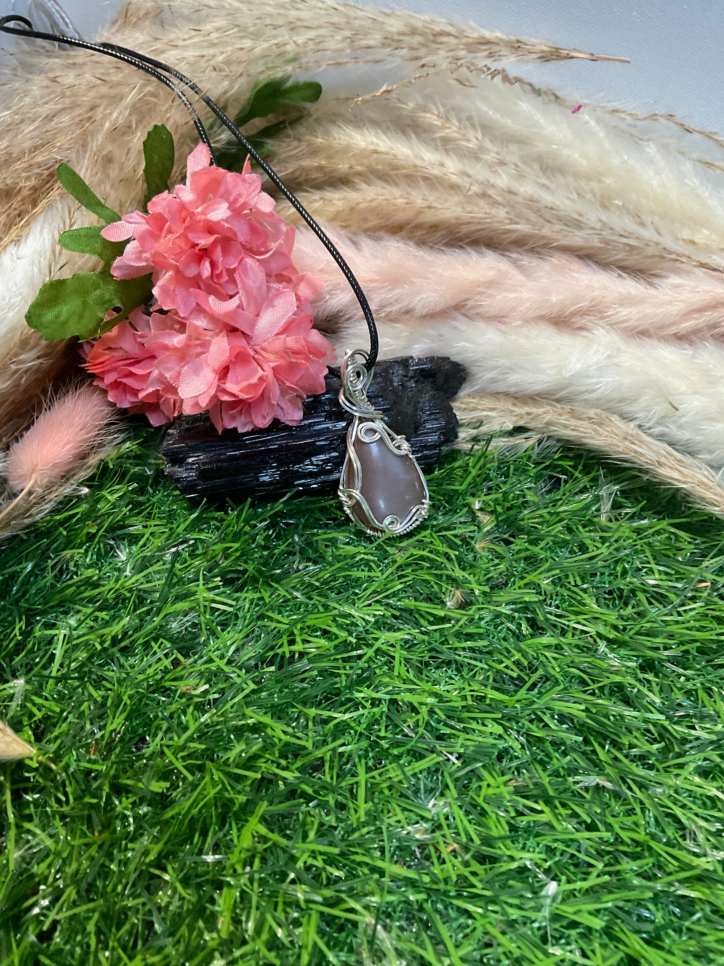 Rainbow Lattice Moonstone wrapped in Sterling Silver