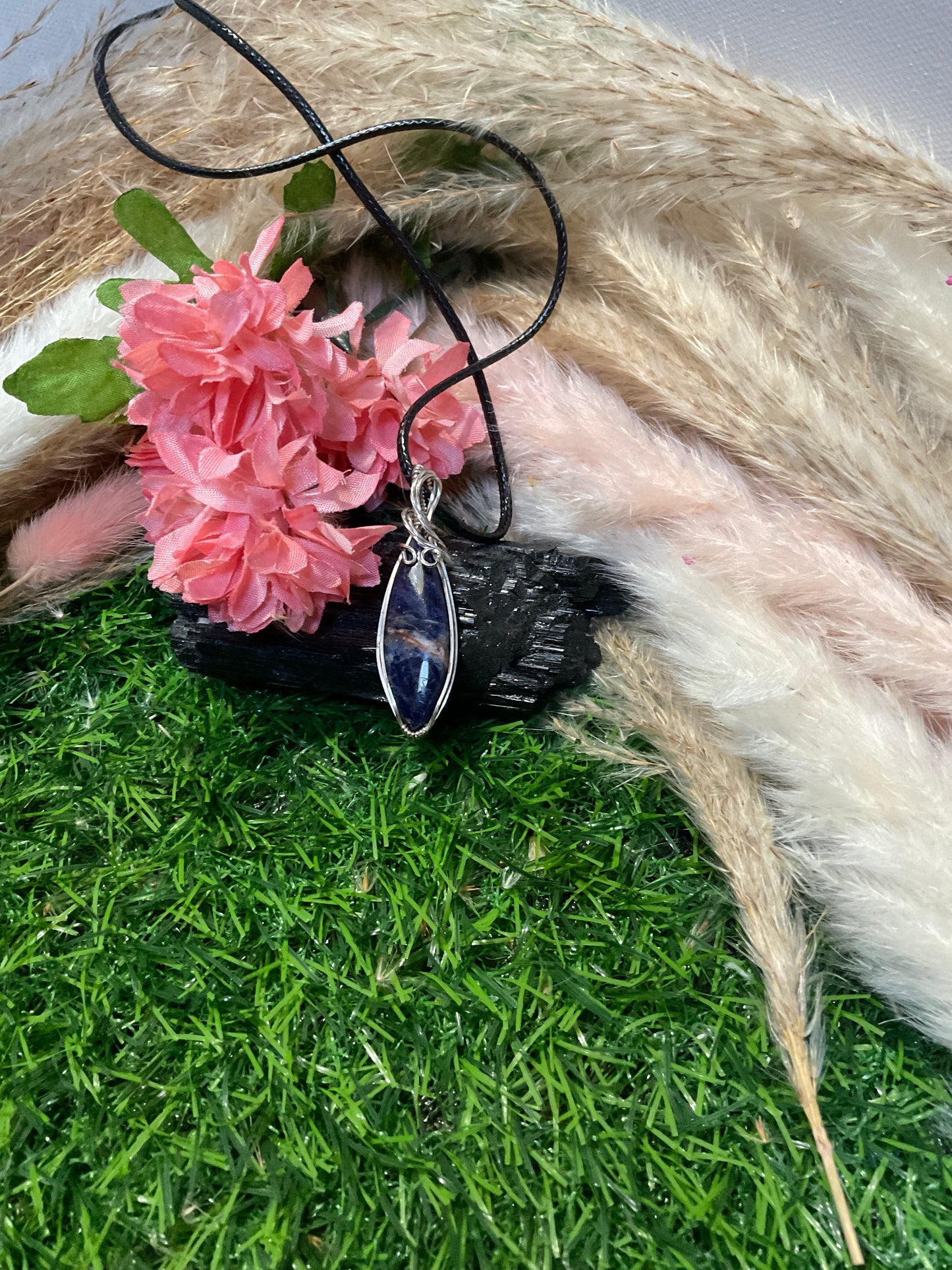 Sodalite Pendant Wrapped in Sterling Silver