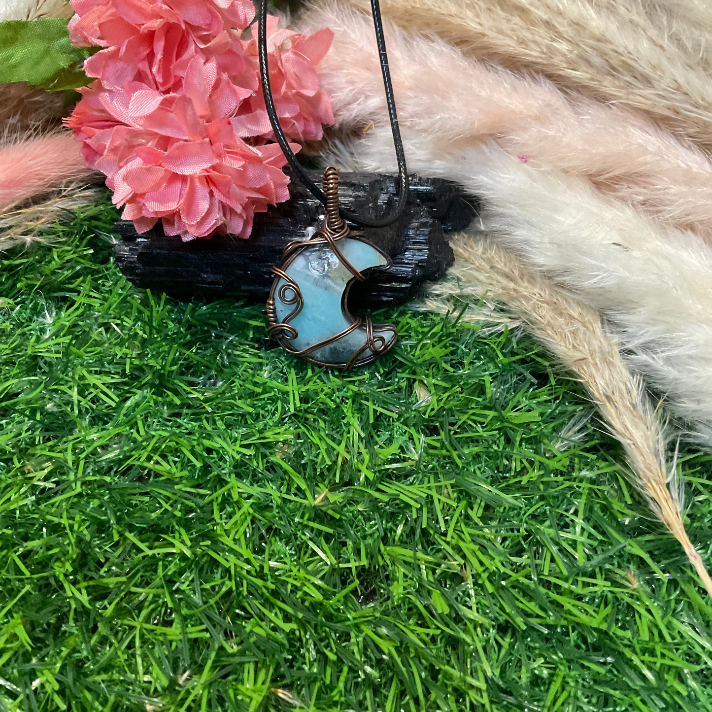 Amazonite Moon wrapped in Oxidized Copper
