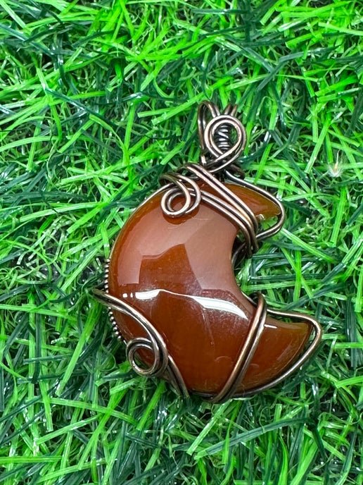 Carnelian Moon wrapped in Oxidized Copper - Daydream Designs