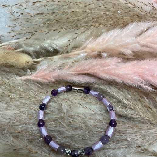 High Power Pearl Magnetic Hematite Bead faceted - Purple Pastel with Amethyst beads/ - Daydream Designs