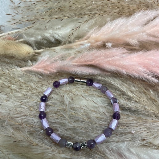 High Power Pearl Magnetic Hematite Bead faceted - Purple Pastel with Amethyst beads/ - Daydream Designs
