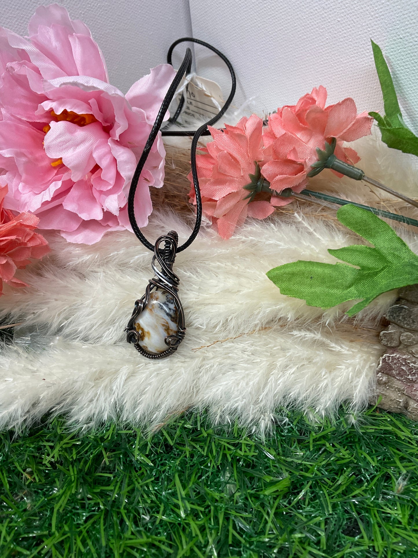 Opalized Petrified Wood wrapped in Oxidized Copper