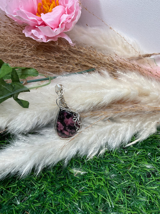 Rhodonite Gemstone wrapped in Sterling Silver