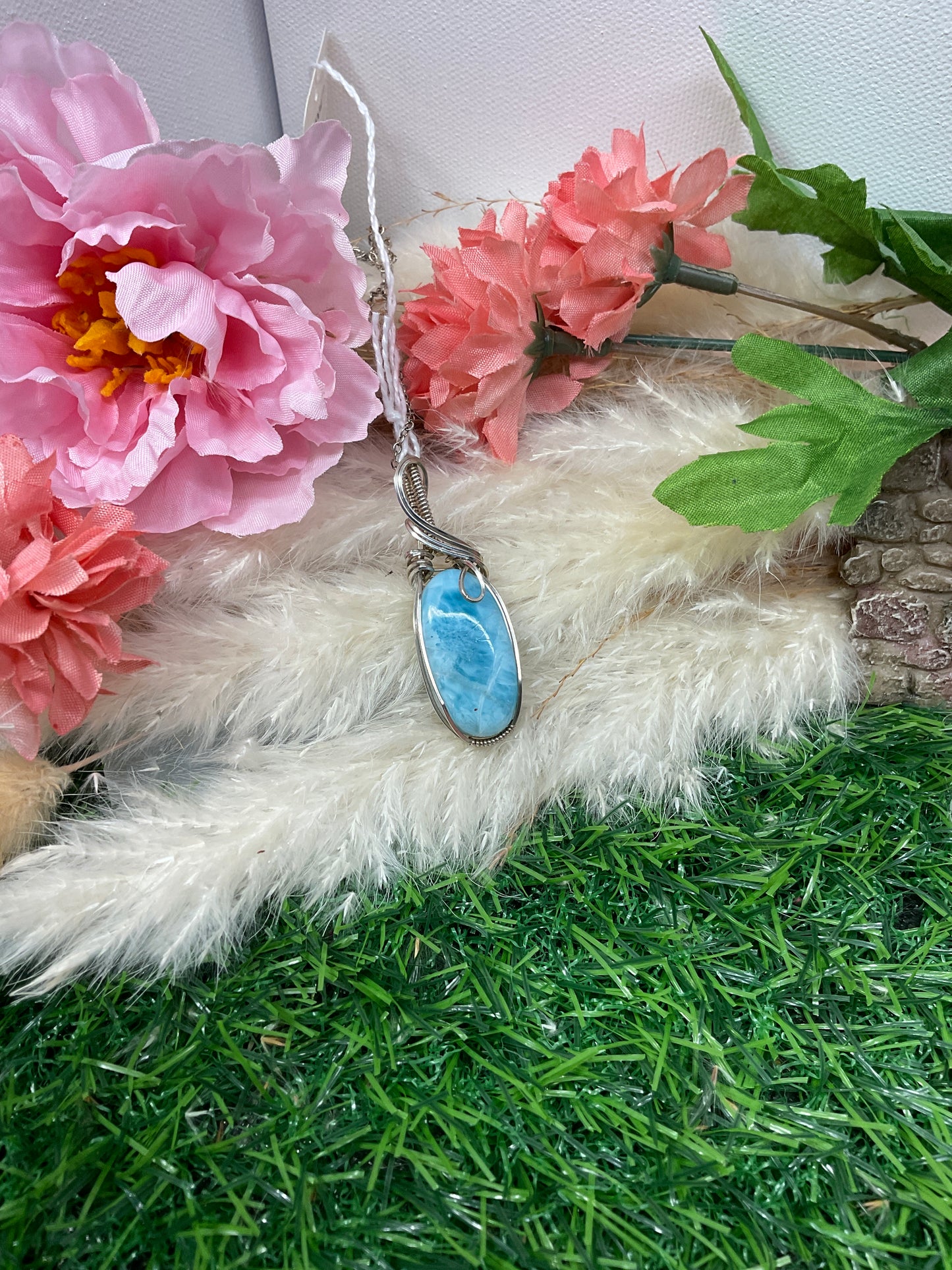 Larimar Pendant wrapped in Sterling Silver