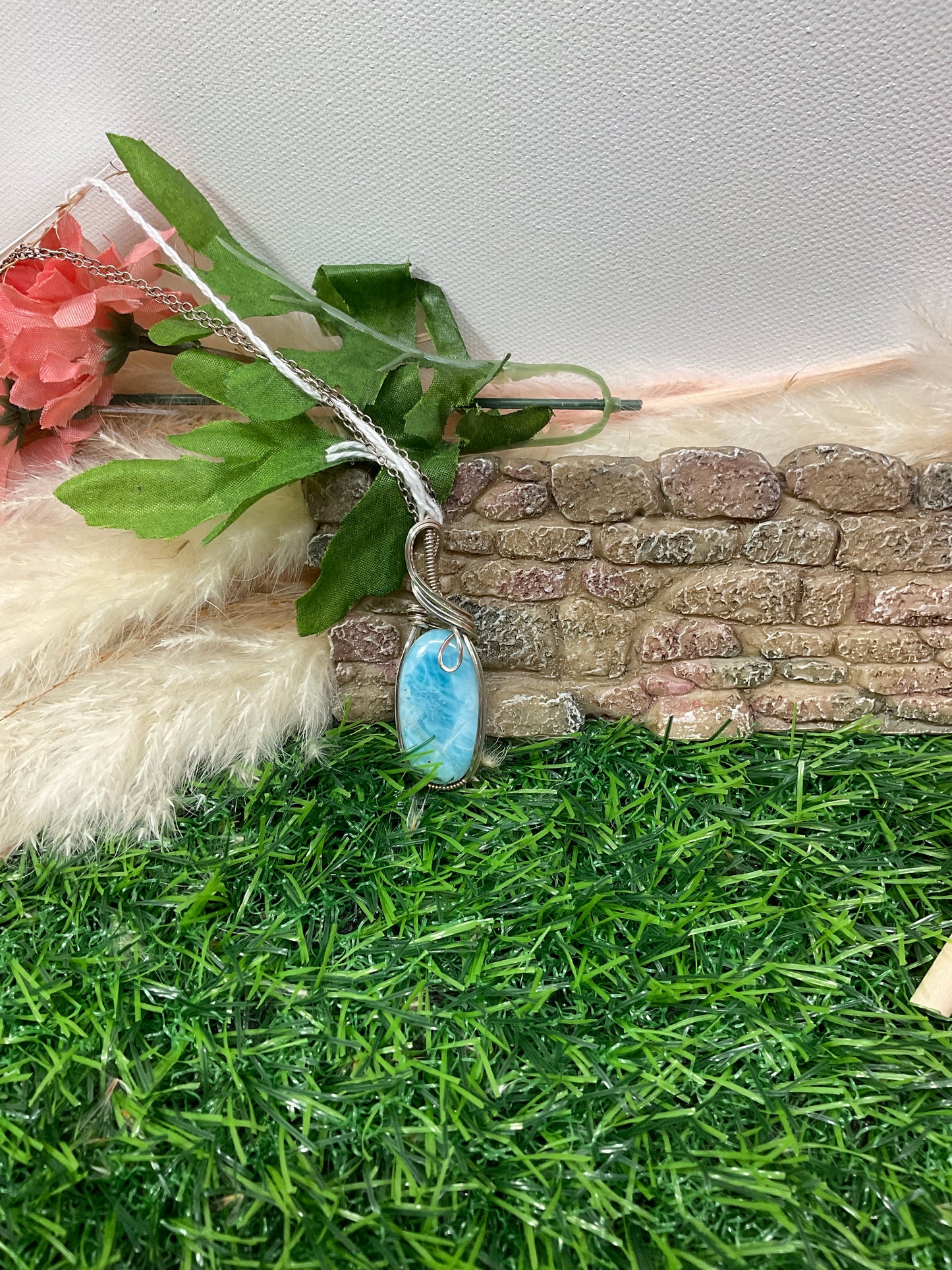 Larimar Pendant wrapped in Sterling Silver