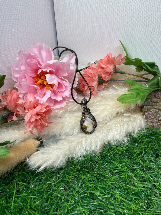 Opalized Petrified Wood wrapped in Oxidized Copper