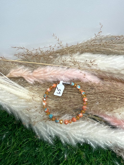 Rain Flower Jade with Orange Glass Beads