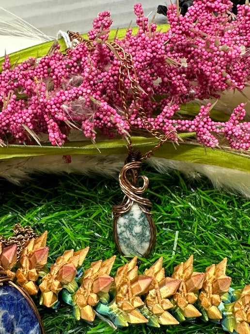 Tree Agate Pendant wrapped in Antique Copper.