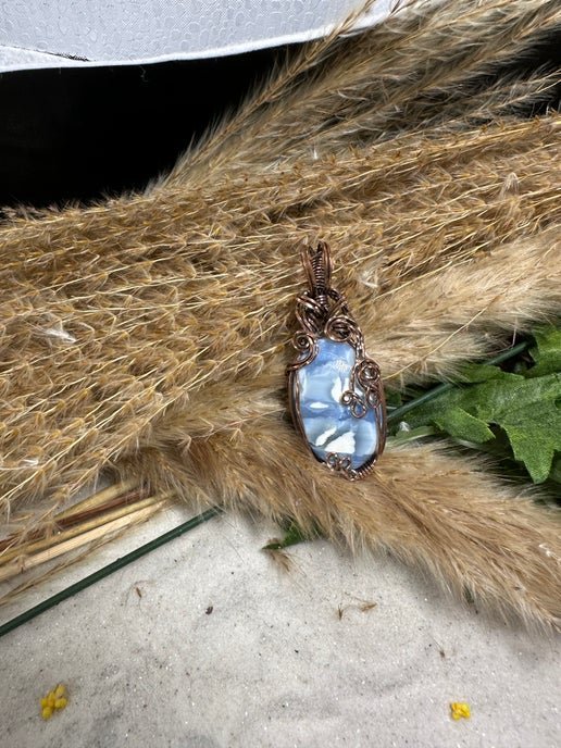 Owyhee Blue Opal wrapped in Antiqued Copper - Daydream Designs
