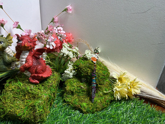 Kyanite Witch Broom ghost and pumpkins