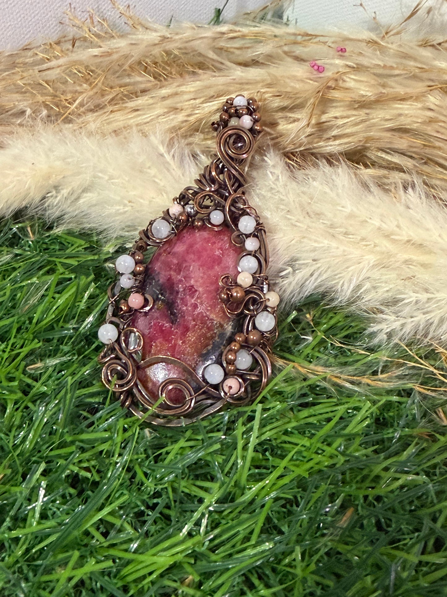 Rhodonite Necklace wrapped in Oxidized Copper