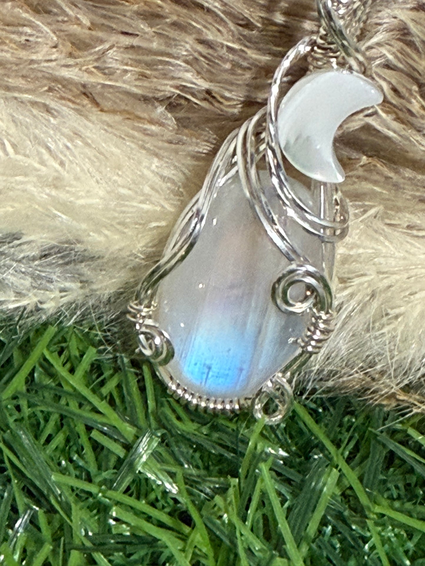 Moonstone pendant wrapped in 9.25 Sterling Silver