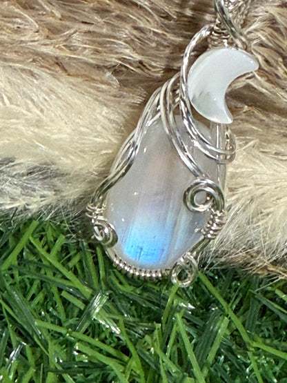 Moonstone pendant wrapped in 9.25 Sterling Silver