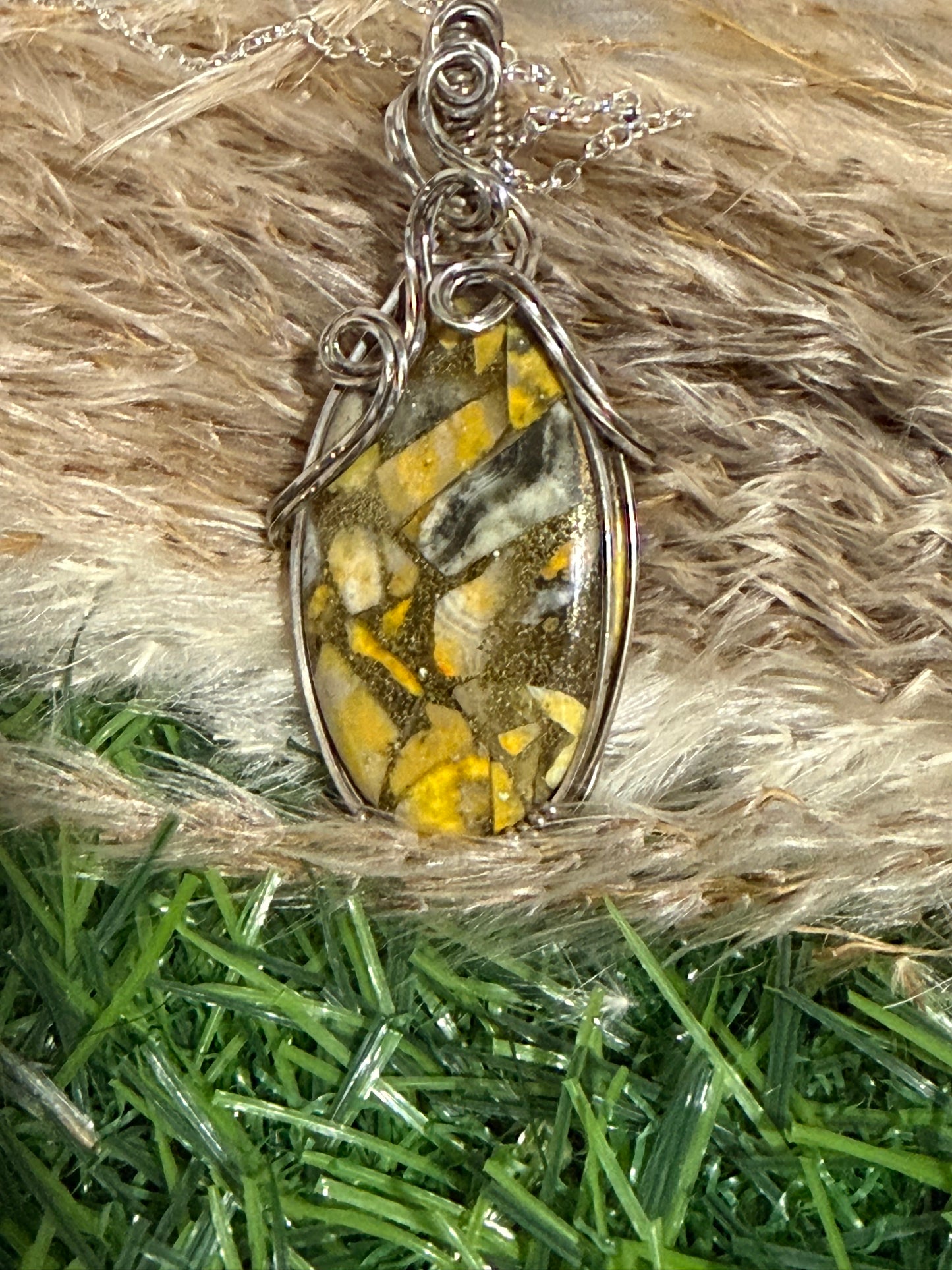 Spiny Copper Bumble Bee Jasper wrapped in Sterling Silver
