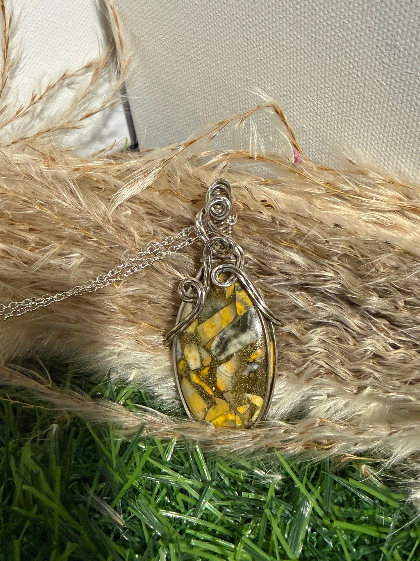 Spiny Copper Bumble Bee Jasper wrapped in Sterling Silver