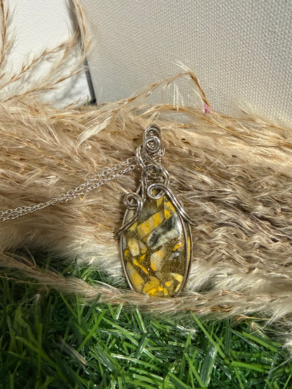Spiny Copper Bumble Bee Jasper wrapped in Sterling Silver