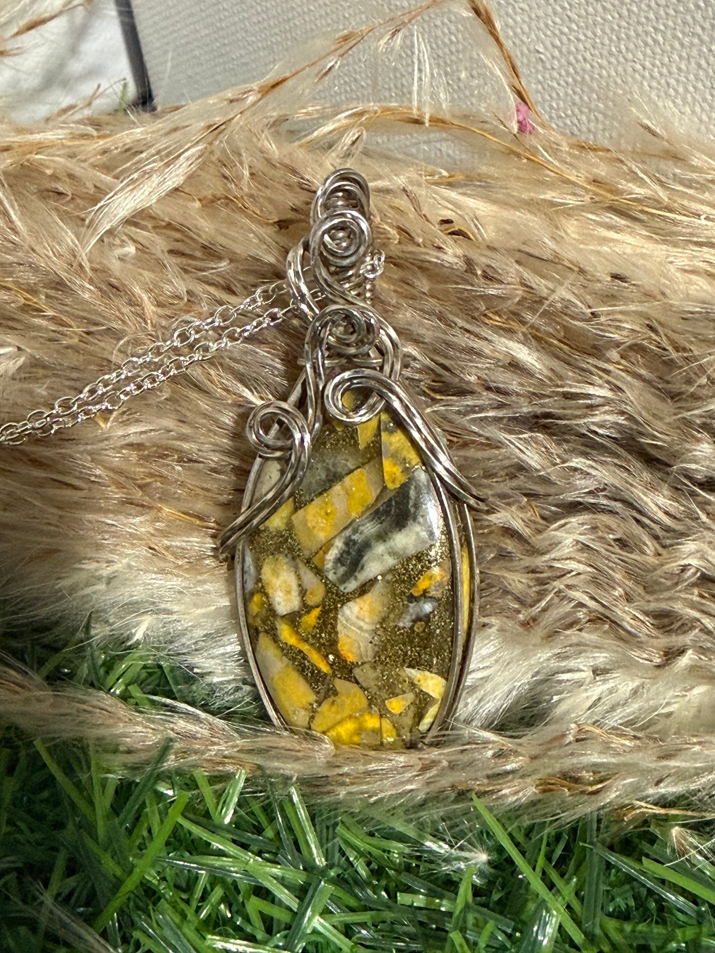 Spiny Copper Bumble Bee Jasper wrapped in Sterling Silver