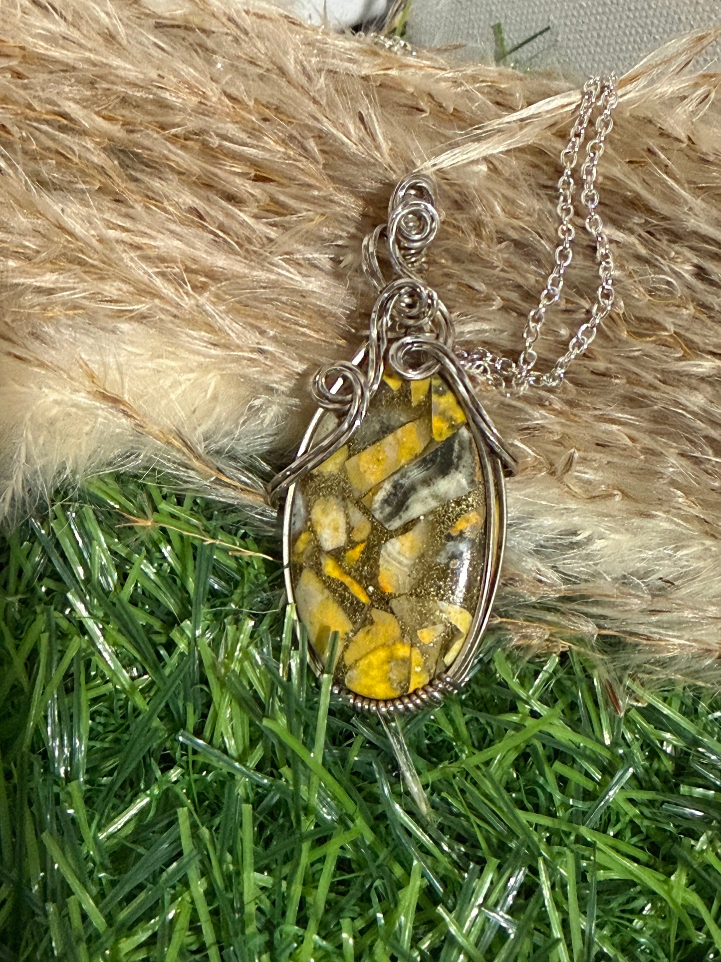 Spiny Copper Bumble Bee Jasper wrapped in Sterling Silver