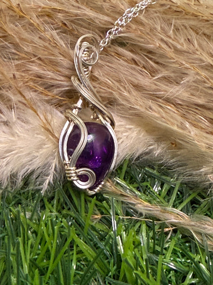 Amethyst Pendant wrapped in 9.25 Sterling Silver