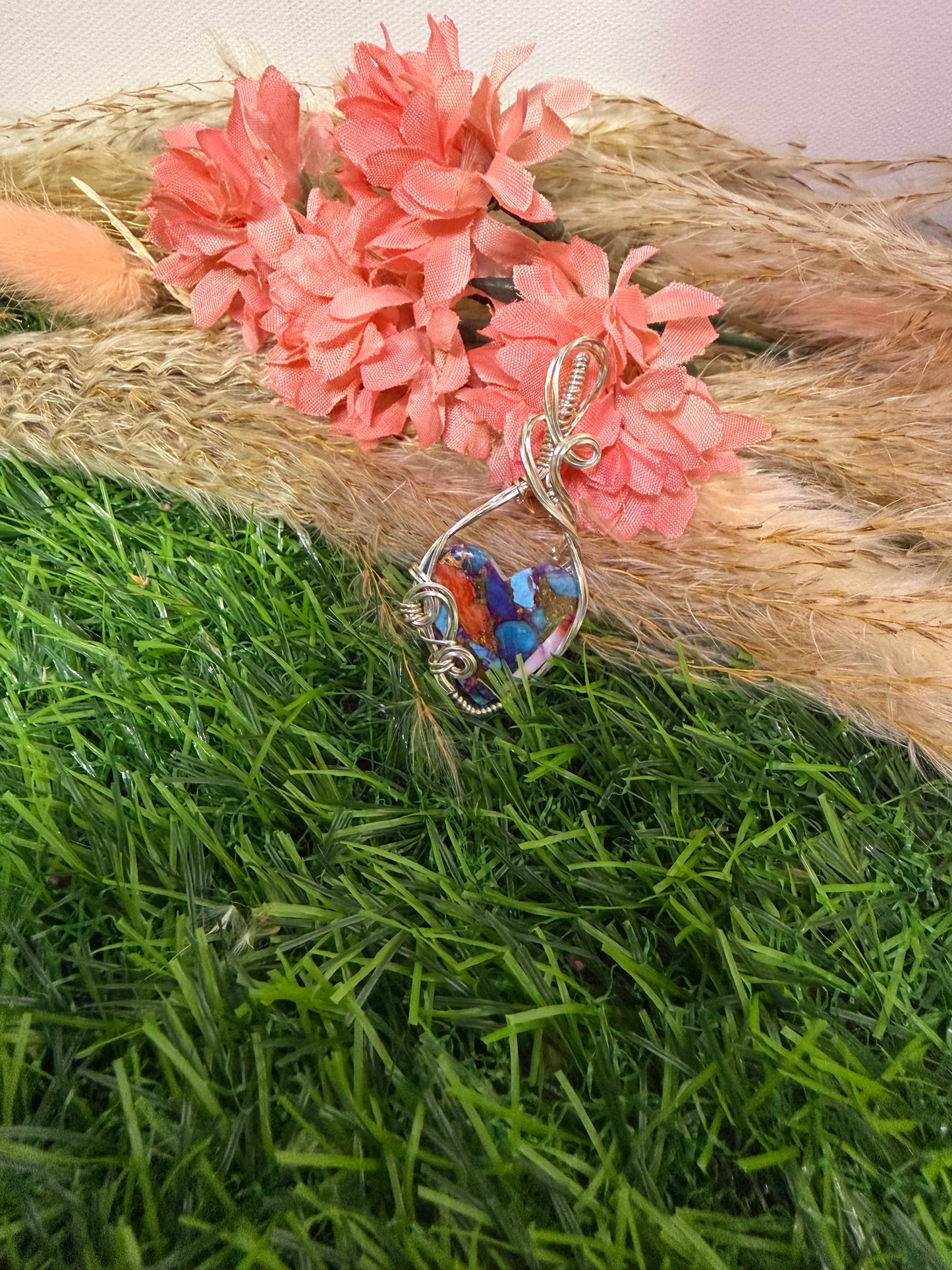 Arizona Pink Mohave Turquoise Pendant wrapped in 9.25 Sterling Silver