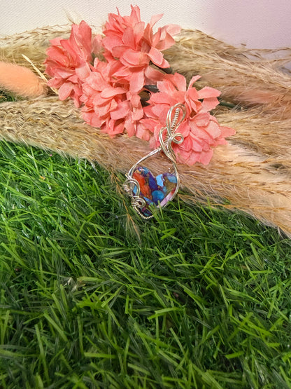 Arizona Pink Mohave Turquoise Pendant wrapped in 9.25 Sterling Silver