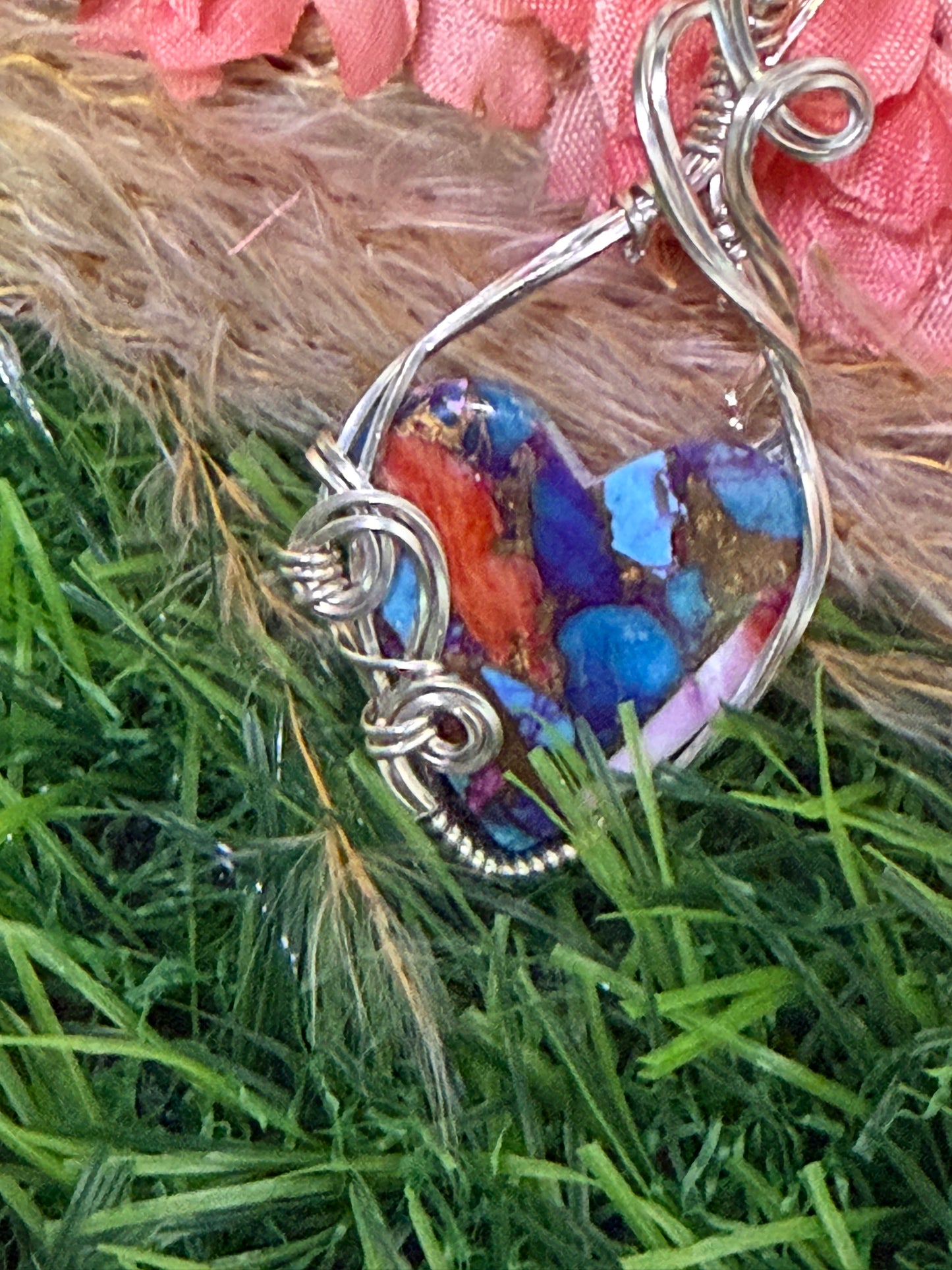 Arizona Pink Mohave Turquoise Pendant wrapped in 9.25 Sterling Silver