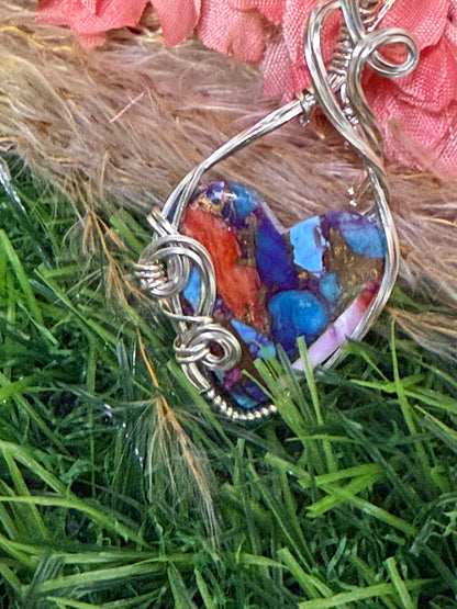 Arizona Pink Mohave Turquoise Pendant wrapped in 9.25 Sterling Silver
