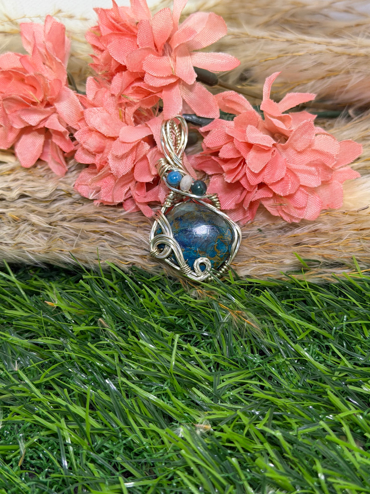Chrysocolla Pendant wrapped in 9.25 Sterling Silver