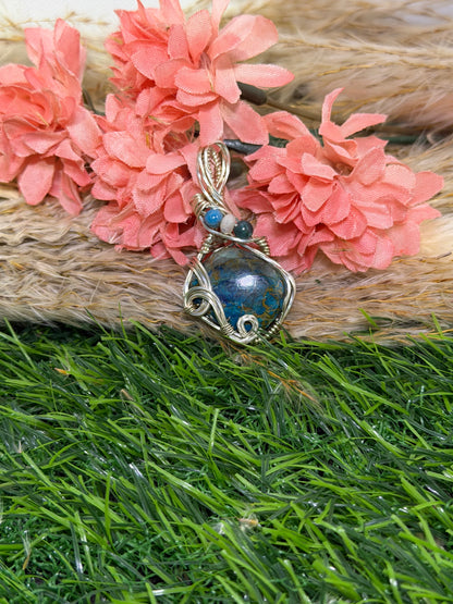 Chrysocolla Pendant wrapped in 9.25 Sterling Silver