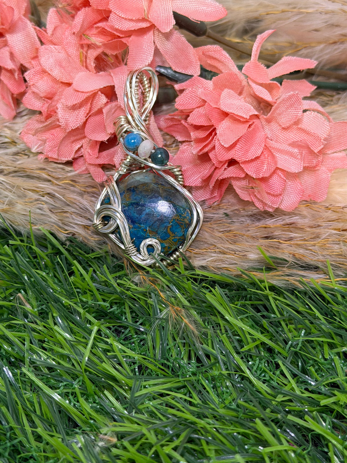 Chrysocolla Pendant wrapped in 9.25 Sterling Silver