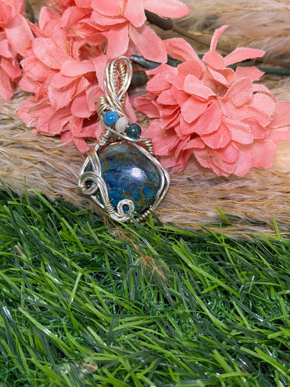 Chrysocolla Pendant wrapped in 9.25 Sterling Silver