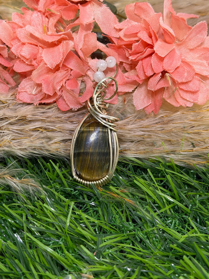 Tiger Eye Silver Wrapped Pendant