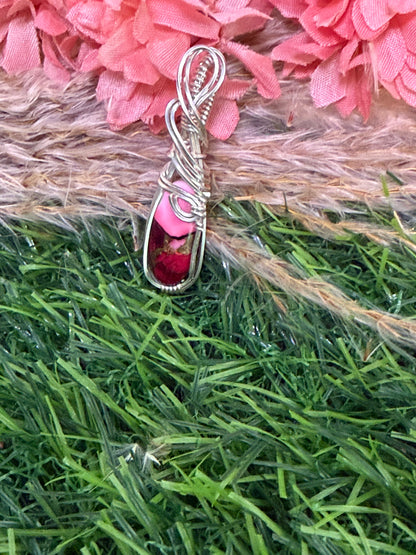 Red Rose Dahlia pendant wrapped in 9.25 Sterling Silver