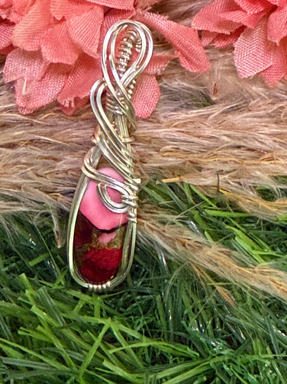Red Rose Dahlia pendant wrapped in 9.25 Sterling Silver
