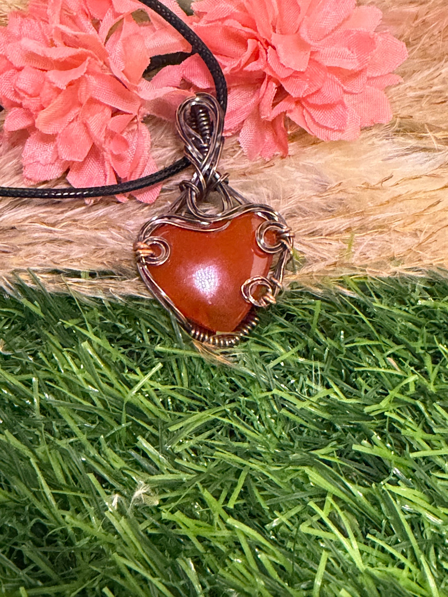 Carnelian Necklace wrapped in Oxidized Copper