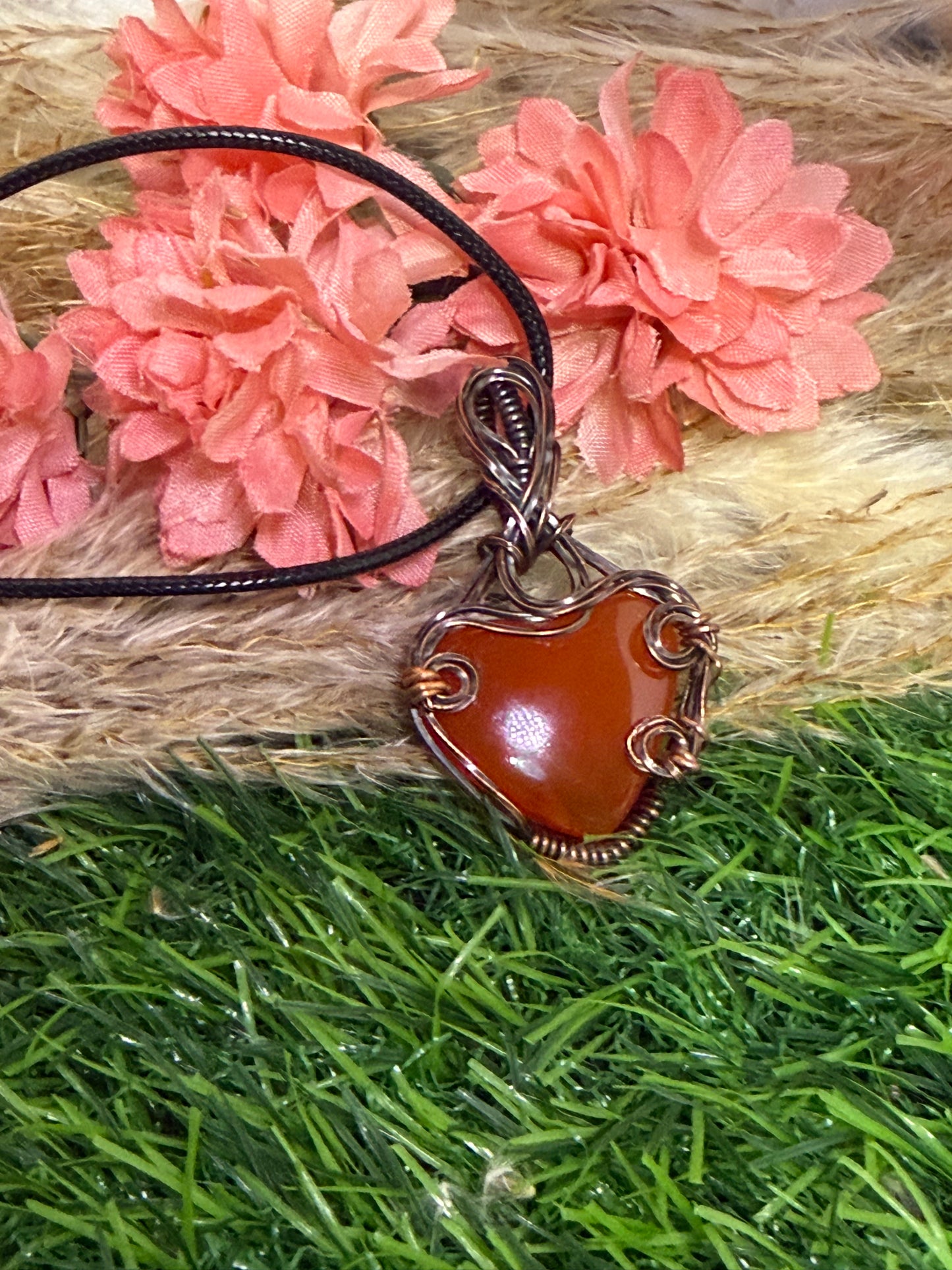 Carnelian Necklace wrapped in Oxidized Copper