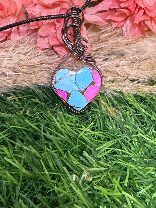 Cotton Candy Mohave Turquois wrapped in Oxdized Copper
