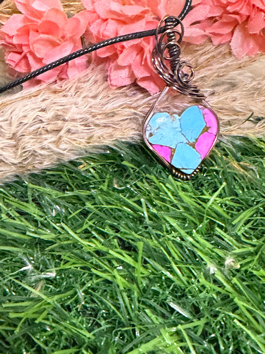 Cotton Candy Mohave Turquois wrapped in Oxdized Copper