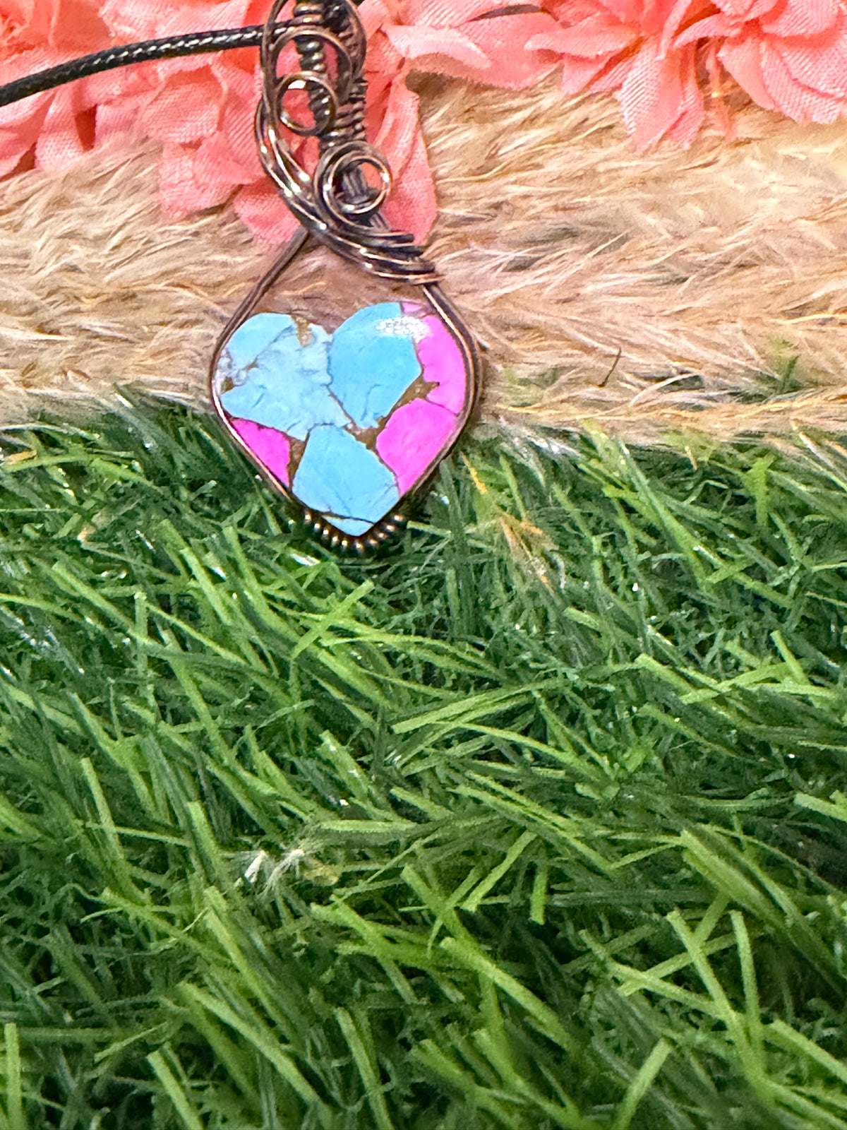 Cotton Candy Mohave Turquois wrapped in Oxdized Copper